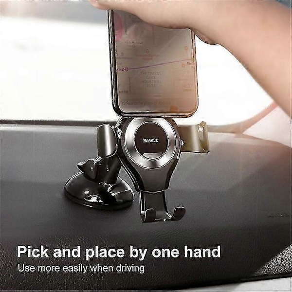 BASEUS Universal Gravity Biltelefonholder for Bil, Dashbord, med Klemme, Kompatibel med iPhone/Samsung Silver