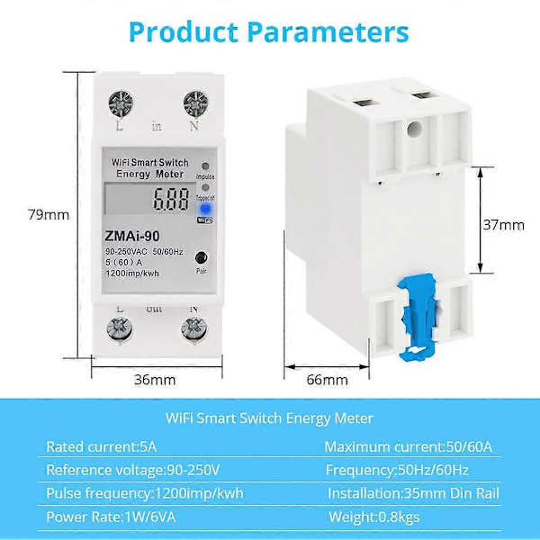 Tuya WIFI Smart Switch Energimätare Telefon Smart Fjärrkontroll Mätare Switch Timer Effekt Wattmätare Spänning C