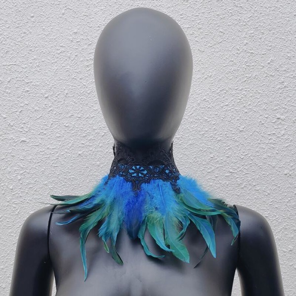 Lace Swap Feather Bib Huivi Fake kaulus Halloween Naamiaisasu lake blue