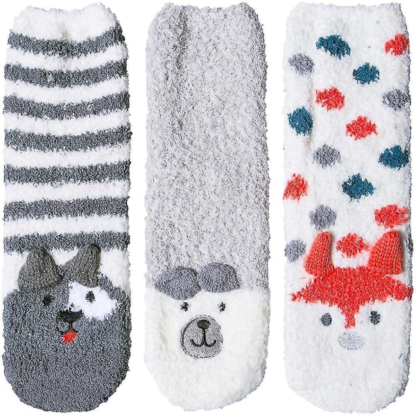 3 Par Dam Fuzzy Sockor Mjuka Varma Vintriga Fluffiga Söta Djursockor