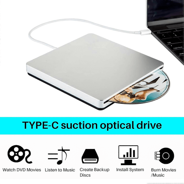 Ekstern DVD-brænder Type-C Optisk Disk Drev Slank Slot-in CD/DVD +/- RW Brænder USB C til /Wi