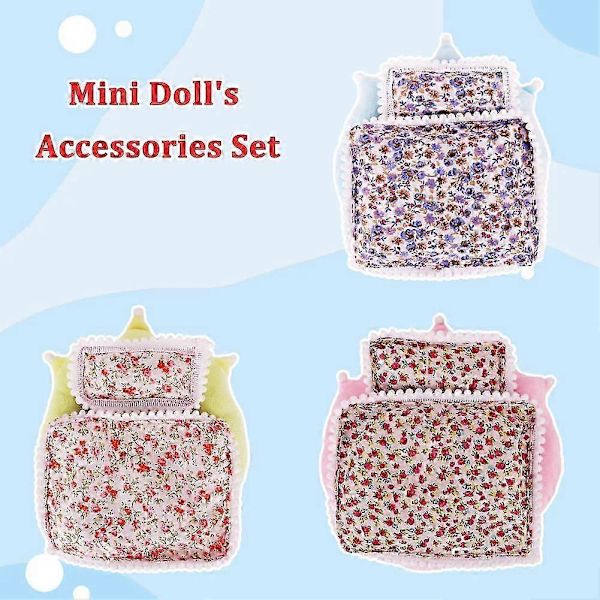 2025 för 17cm Mini Dockas Tillbehör Set För Labubu Docka 3Delar/Set Säng+Täcke+Kudde A