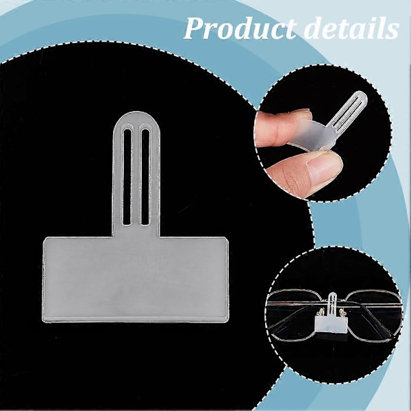 100 stk. Gjennomsiktige prislapper for briller 3,7x3 cm Slip-on brillebeskytter Etikett Holder for brilleinnfatninger