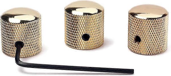 Set med 3 räfflade metallgitarrknappar för elgitarrdelar (Guld)