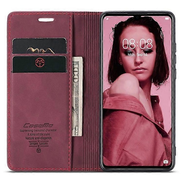 CASEME 013-serien Kompatibel med Huawei P30 Stötsäkert PU Läder Ställ Skydd Anti-repa Plånboksfodral Red