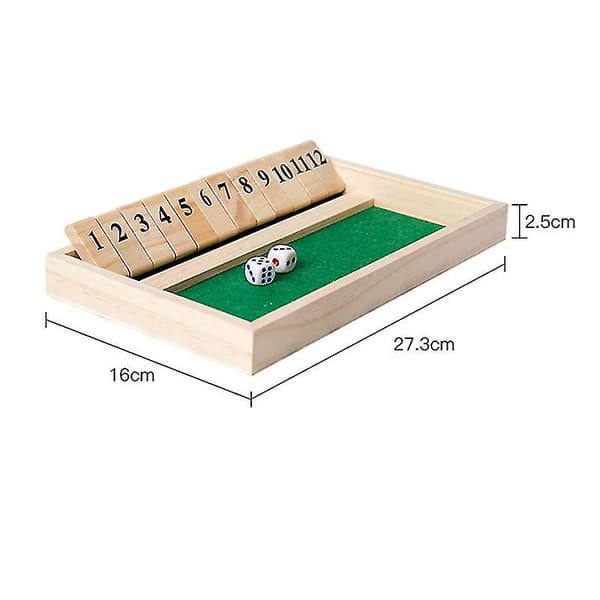 Shut The Box 12er, 2 Trätärningar & Tärningsbräde, klassiskt spel