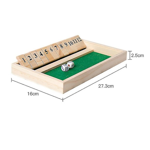 Shut The Box 12er, 2 Treterninger & Brett, klassisk spill