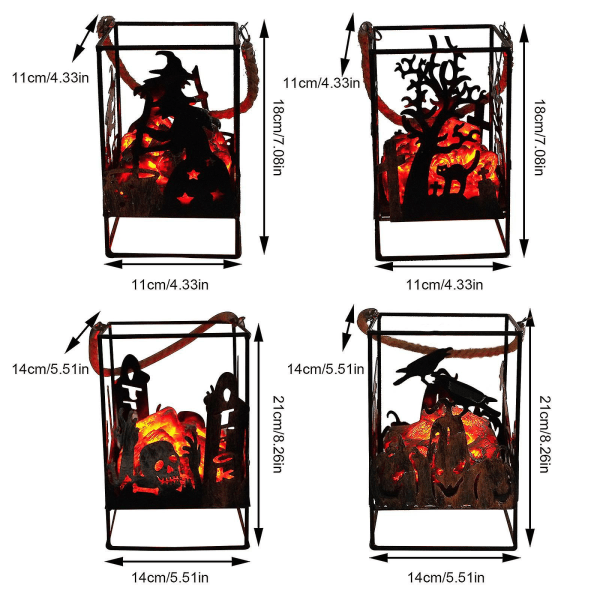 Jern Ornament Lanternelykt Tre Hengende Halloween Ornamenter Camping Dekor Kullflammelampe kitty