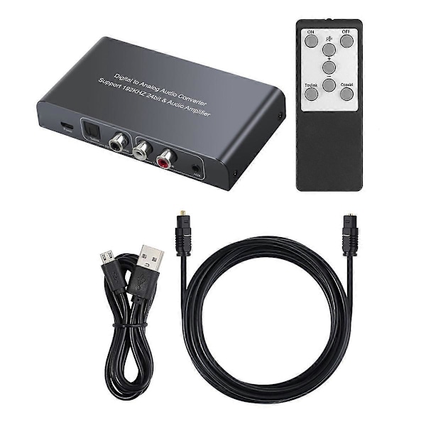 Audio Konverter med IR Fjernkontroll DAC Digital Koaksial Toslink til Analog Stereo RCA 3.5mm Audio