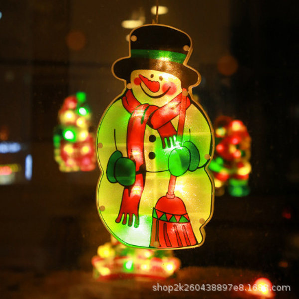 LED juledekoration sugekop lys butik vindue hænge lys trompet gammel mand klokke snemand atmosfære lys snowman 2