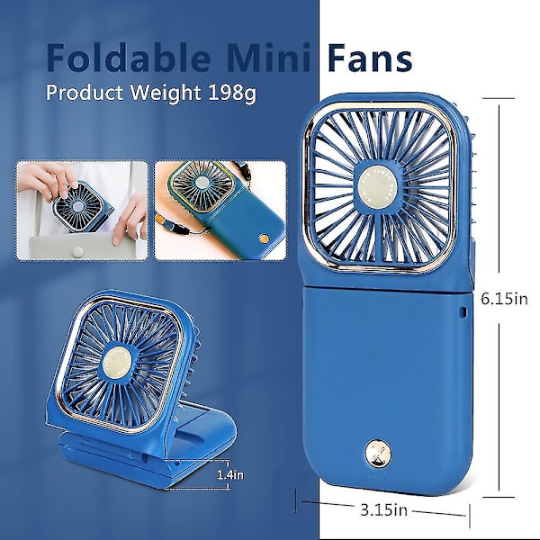 Bärbar Mini Fläkt Liten Batteridriven Fläkt 5 I 1 Som Powerbank USB Uppladdningsbar Handfläkt Blå U