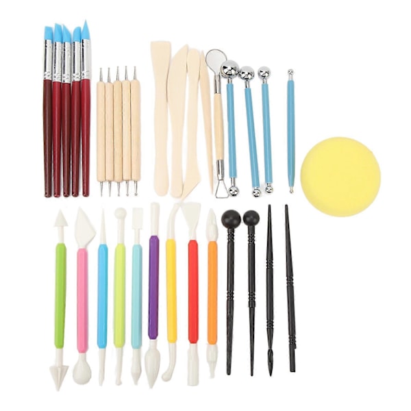 33 st Lerverktyg Kit DIY Polymerlera Verktyg Komplett Verktyg Modellera Skulpteringsverktyg Kit för Konstnärer Snideri Gjutning