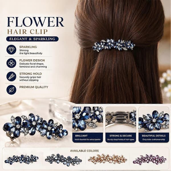 Blomsterhårklemme - Elegant hårstyling, glitrende design, komfortabelt grep Gray