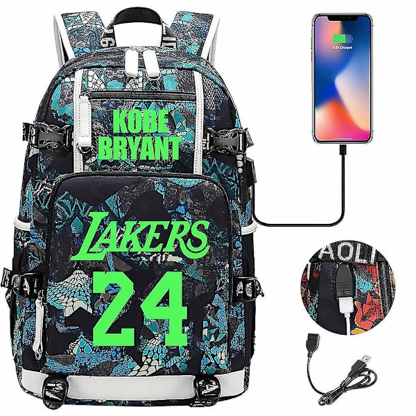 Nuorten opiskelijoiden koululaukku miesten ja naisten vapaa-ajan matkareppu Ko Be Bryant No.24 Lakers -reppu valaiseva nuorten ala- ja yläkoulun laukku USB C color-5