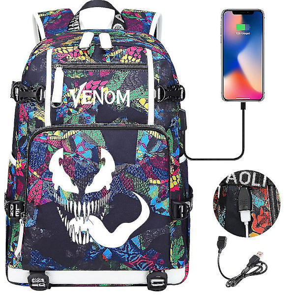 Venom Fashion Tryckt Usb Ungdoms Skolväska (2-114) Color-11