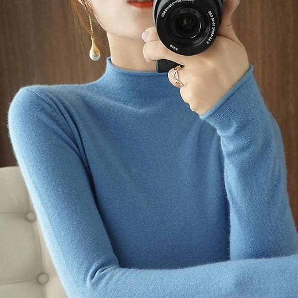 Pologenser Dame Varm Høst Vinter Solid Koreansk Stretch Slim Dame Gensere Kasjmir Genser Pullover Femme Basic Strikk Golden camel XXL