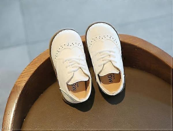 Småbarn Baby Flicka Pojkar Casual Snörning Läder Mockaskor Vit 22