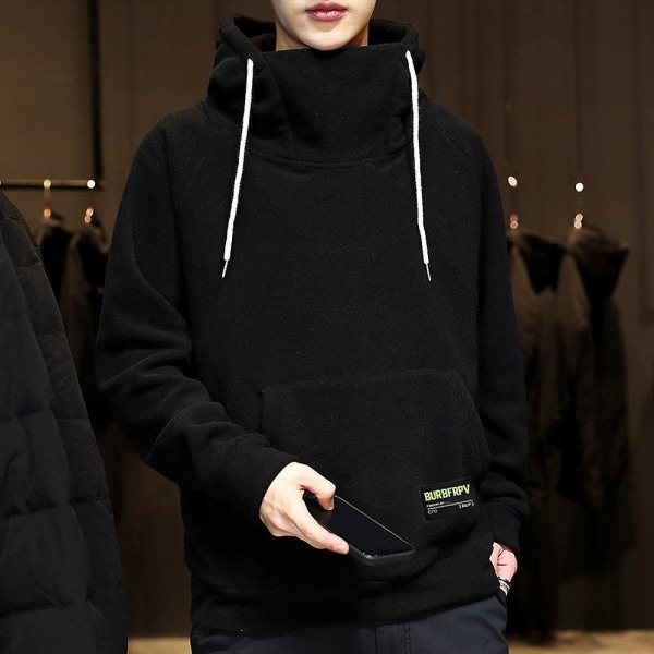 Tykk fleecehettegenser herre høst og vinter høy krage hettegenser hip hop hettegenser grey XL