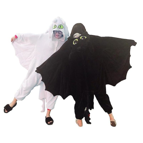 Dragon Onesies Tandlös Kigurumi För Vuxna Animedräkt Dam Pyjamas Hooded Sovkläder i ett stycke black onesie S