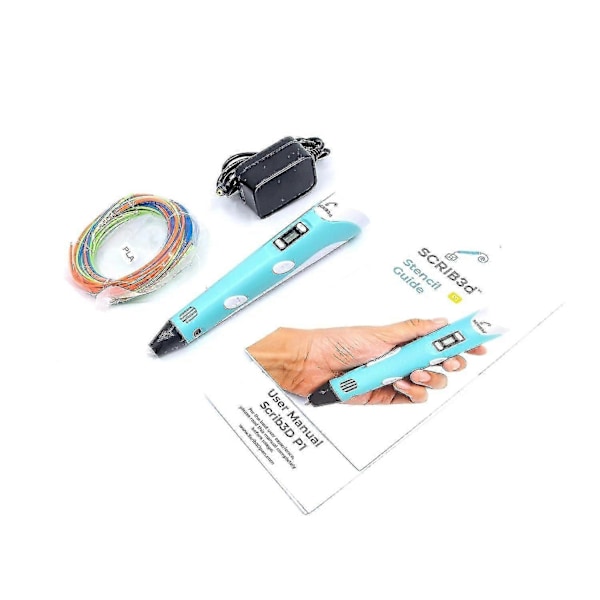 Scrib3d P1 3D-penna med display - Inkluderar 3D-penna, 3 startfärger av PLA-filament, stencil