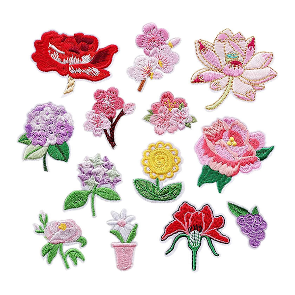 13 st Stryk på Applikationer Blommor, Blomsterkorg Broderi Dekorativa Märken Appli