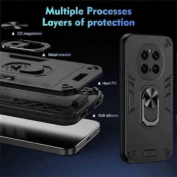 Kompatibelt Skal för Honor Magic7 Pro 5G PC+TPU Stöttåligt Telefonskal med Ringstativ Black