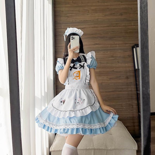 Sininen Alice pelikortit Lolita-sisäkkömekko Asut Cosplay tytöille Nainen Tarjoilija Alice Pokeri Sisäkkö Juhla Lava-asu 4XL