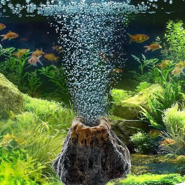 Akvarium Vulkanform & Luftbubbelsten Syrepump Prydnad Dekoration Fiskbehållare