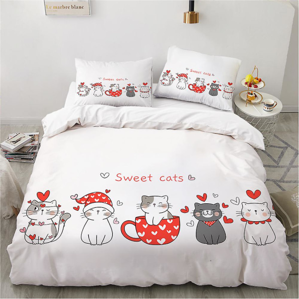 Tecknad Kitty Kung Drottning Påslakan Härlig Jul Husdjur Katt Sängkläder Set Djur Täcke Överdrag 2/3st Polyester Täcke Överdrag