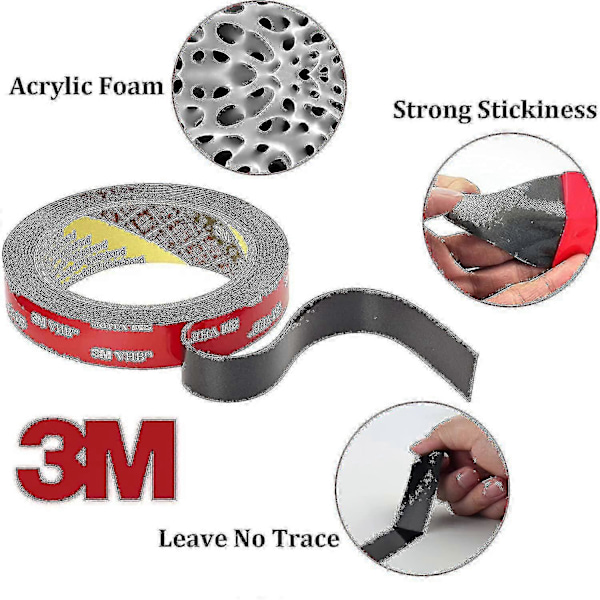 3m Vhb Extra Stark Dubbelsidig Tejp 3m X 10mm Svart Vattentät Hög Temperaturbeständighet För Inomhus & Utomhus, 1st