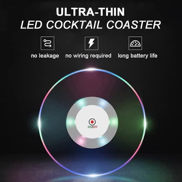 6 kpl LED-lasinalusia juomille, erittäin ohuet LED-lasinaluset