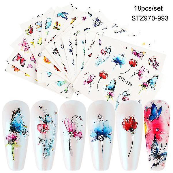 18st Nail Art Stickers Dekaler Fjärilsmönster Gör-det-själv-dekorationsverktyg Tillbehör Long Beauty_a_hf