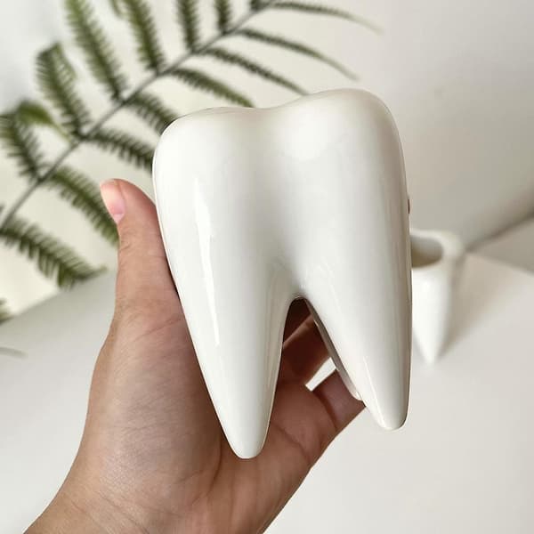 Funny Tooth Shaped Ceramic Pen Pencil Holder Storage Container Desk Organize