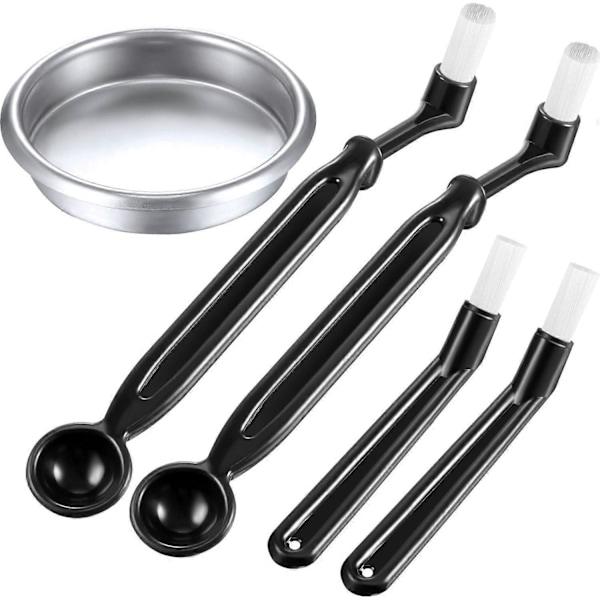 Kaffemaskinsborste Rengörare 4 Delar Kaffemaskinsborste med Sked och 1 Styck 58 mm Rostfritt Stål Backspolningsinsats Metall Blindfilter för Espre