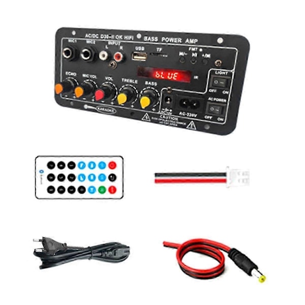 12V Bluetooth Forsterkerkort med Subwoofer og Dobbel Mikrofon for Karaoke Hjemmekino Lydsystem