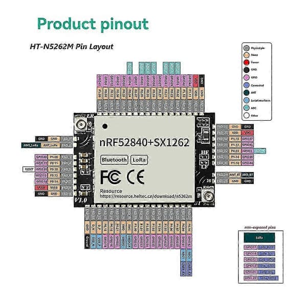 N5262m Lorawan Modul Til Nrf52840+sx1262 9ua Lav Effekt Til -ide Platformlo Micropython 863-928mhz