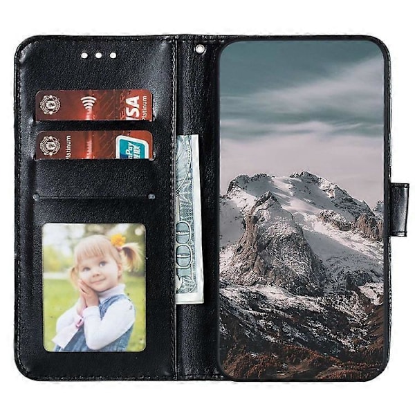 Kompatibel til Honor 200 Lite Etui PU Læder Mandala Præget Design Wallet Telefon Cover Black