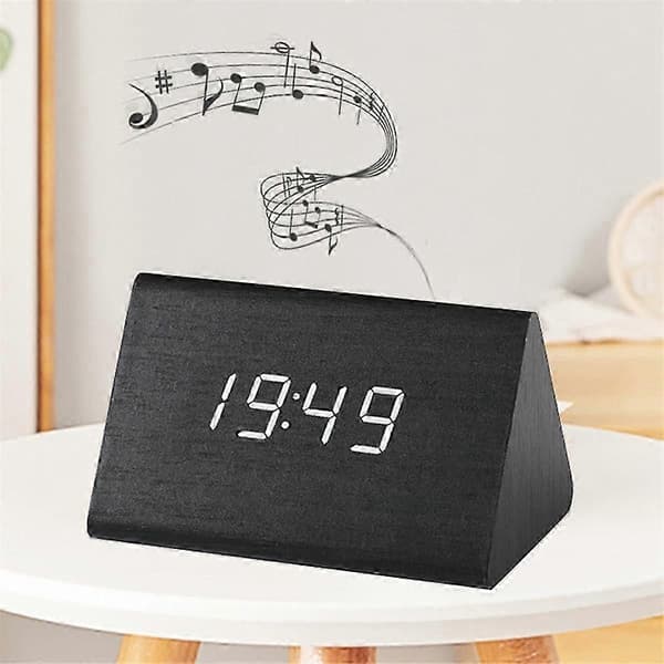 Träklocka Multifunktionell LED Elektronisk Väckarklocka Trä Röststyrd Klocka Digital Tyst Träklocka, c
