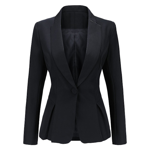 Dame Formel Kontor Dame Tunika Revers Ensfarvet Slank Todelt Sæt Plisseret Blazer Og Bukser Black M