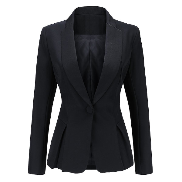 Naisten muodollinen toimistotunika, yksivärinen, ohut kaksiosainen puku, laskostettu bleiseri ja housut Black XL