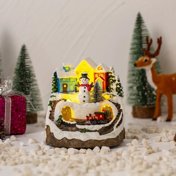 Julhantverk i harts Julby Lysande Musik Litet Hus Snögubbe LED-lampor Julklapp Heminredning Ornament 2024 car