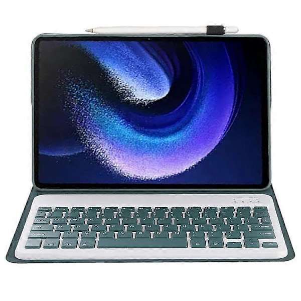 A0N7 Kompatibel for Xiaomi Pad 6 / Pad 6 Pro PU Lærdeksel Ultratynt Stativ Nettbrettveske med Avtakbart Bluetooth-tastatur DarkGreen