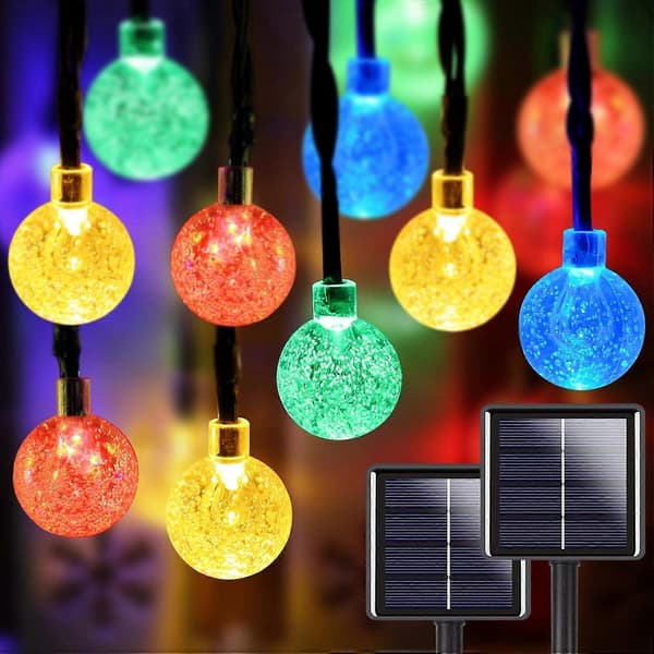 2-pack 100 LED 9,75 m Kristall Globe Solarslinga Utomhus, Vattentäta Solcellslampor Utomhus