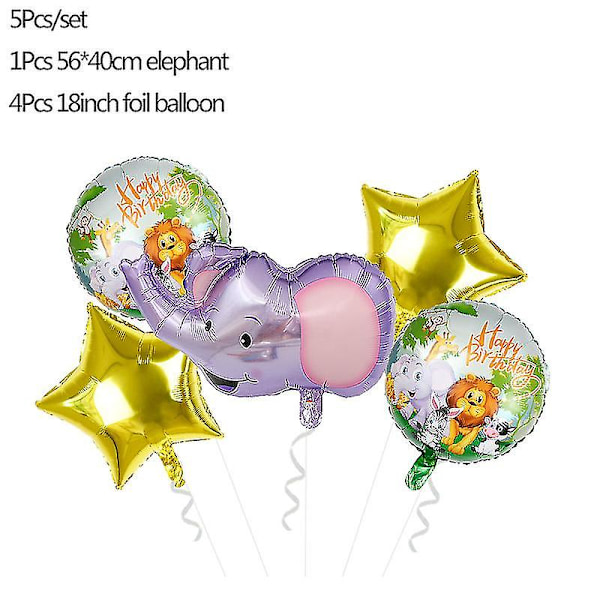 5 stk. Jungle Dyr Tiger Løve Abe Zebra Giraf Ko Luft Helium Ballon Børn S elephant set