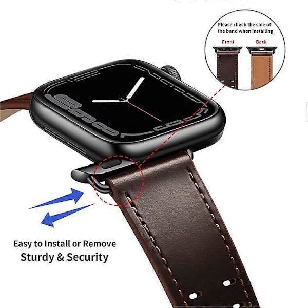 Kompatibel med Apple Watch Series 10 42mm / 9 8 7 41mm / 6 5 4 SE SE (2022) SE (2023) 40mm / 3 2 1 38mm Urrem Ægte Læder DarkBrown