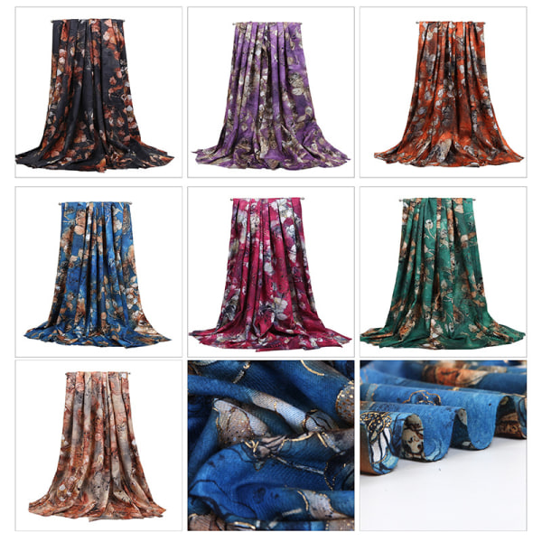 2023 Ny Retrotryckt Mångsidig Höst- och Vinter Guldöverdragen Sjal Silkesscarf Mjuk Känsla Sjal blue 90*180cm