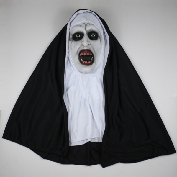 Kauhu Nunnanaamio Cosplay Pelottava Verinen Demoni Ghost Face Lateksinaamarit Päähuivilla Halloween Juhlapuku Rekvisiitta Deluxe horror nun mask
