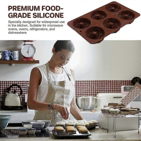 2 stk. 6-rums riflet silikonebageform, non-stick kageform til cupcakes, donuts, muffins