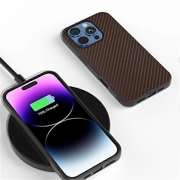 ABEEL Kompatibelt Skal för iPhone 16 Pro Max Läder+PC+TPU Telefonskal Kolfibertextur Brown