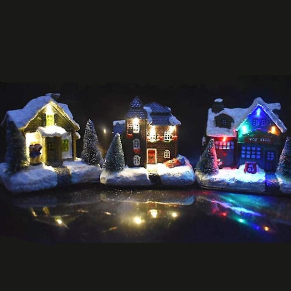 Jule Indendørs Resin LED Lys Træhus Dekoration (a, Style) bd